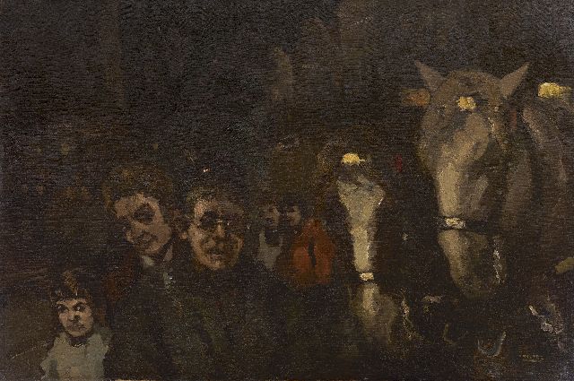 Cor Noltee | Figures and coach horses by night, oil on canvas, 60.7 x 90.7 cm, signed l.r.