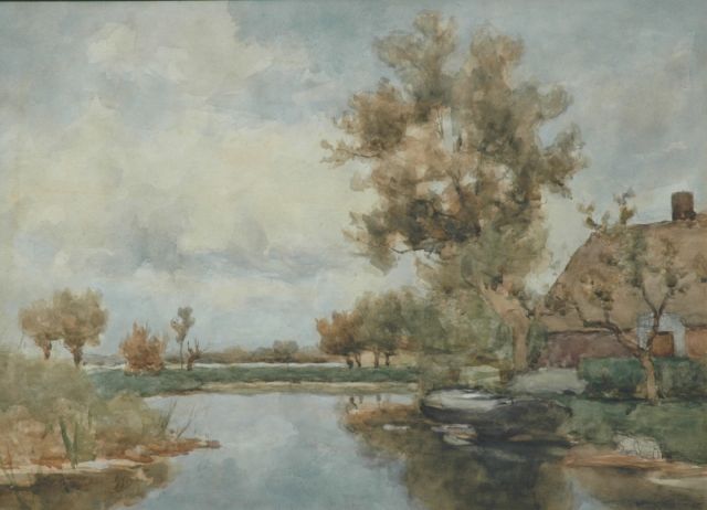 Jan Hendrik Weissenbruch | Farm at the water's edge, watercolour on paper, 43.5 x 59.0 cm, signed l.l. and dated 1900