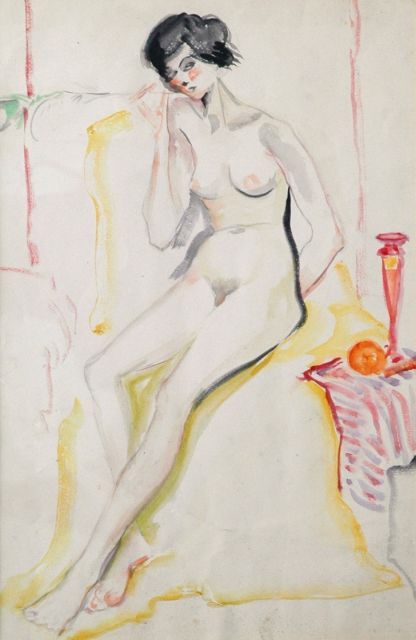 Martens-Pott A.J.  | A female nude sitting, watercolour on paper 50.0 x 32.5 cm, painted circa 1924