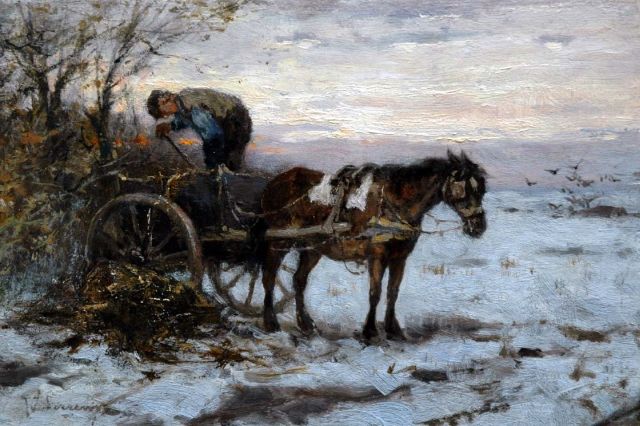 Scherrewitz J.F.C.  | Farmer and a muck cart, oil on panel 16.7 x 24.7 cm, signed l.l.