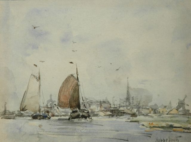Smith H.  | Schepen on the IJ, watercolour on paper 13.5 x 17.0 cm, signed l.r. and on the reverse