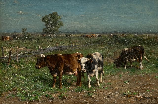 Jan de Haas | Cattle in a meadow, oil on panel, 31.3 x 47.2 cm, signed l.r. and without frame