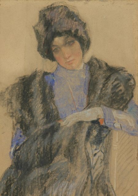 Vaarzon Morel W.F.A.I.  | An elegant lady with a hat, pastel on cardboard 72.1 x 52.0 cm