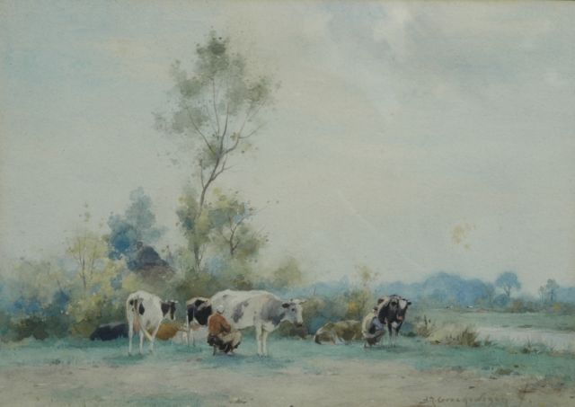 Groenewegen A.J.  | Milking time, watercolour on paper 30.5 x 22.0 cm, signed l.r.