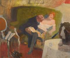 Galema A. - A couple on a sofa, oil on canvas 53.5 x 63.3 cm